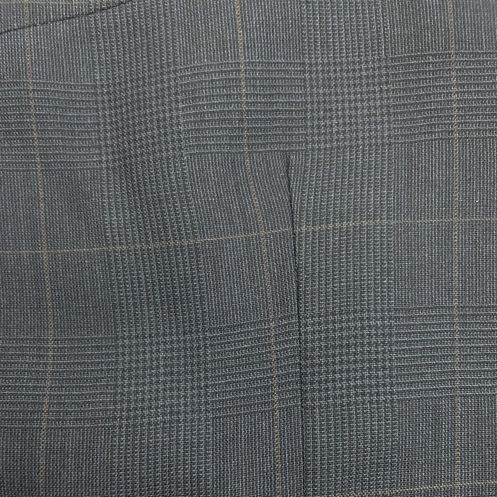 Lands' End‎ Blazer Mens 46R Navy Blue Plaid 100% Wool Tailored Fit 2-Buttons
